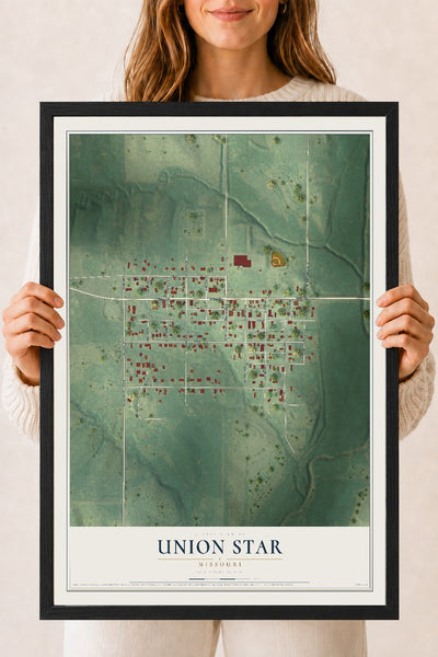 Map of Union Star, Missouri, 18 x 24 inch print in a black wood frame