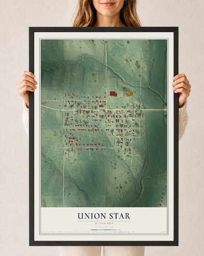Map of Union Star, Missouri, 24 x 36 inch print in a black wood frame