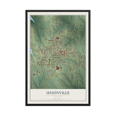 Map of Unionville, Missouri, 12 x 18 inch print in a black wood frame