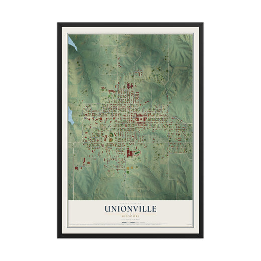 Map of Unionville, Missouri, 12 x 18 inch print in a black wood frame