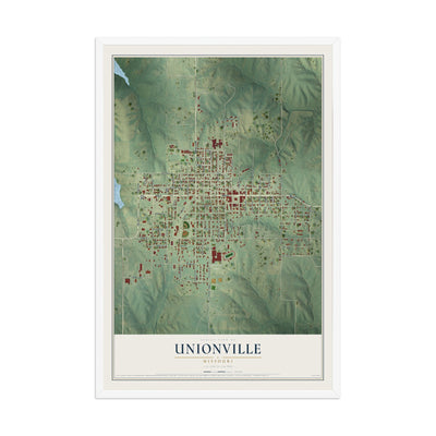 Map of Unionville, Missouri, 12 x 18 inch print in a white wood frame
