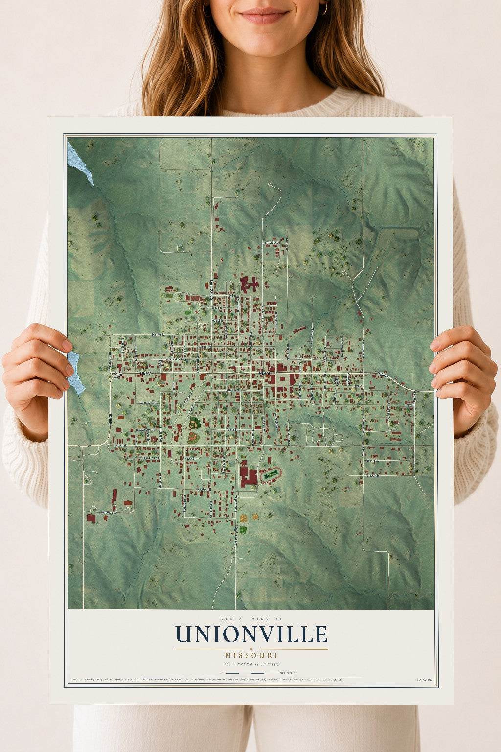 Map of Unionville, Missouri, 18 x 24 inch unframed archival matte print