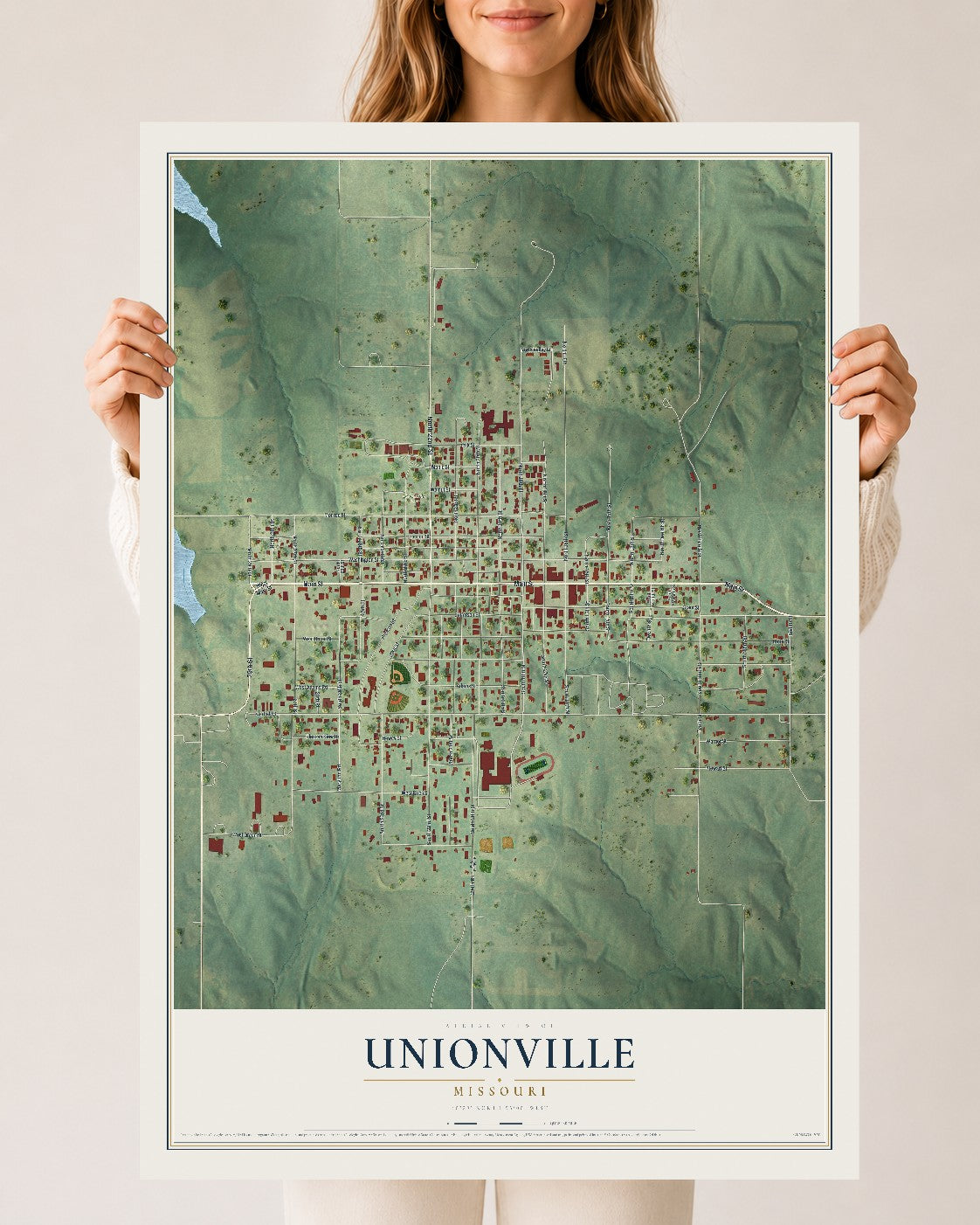 Map of Unionville, Missouri, 24 x 36 inch unframed archival matte print
