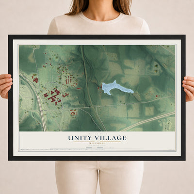Map of Unity Village, Missouri, 18 x 24 inch print in a black wood frame