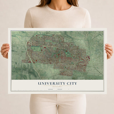 Map of University City, Missouri, 12 x 18 inch unframed archival matte print