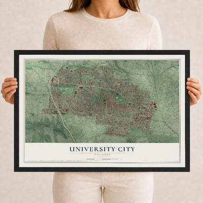 Map of University City, Missouri, 12 x 18 inch print in a black wood frame