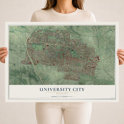 Map of University City, Missouri, 18 x 24 inch unframed archival matte print