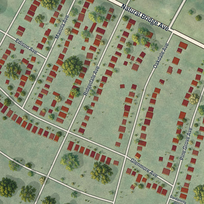 Close-up of the map of Uplands Park, Missouri print showing street and building detail