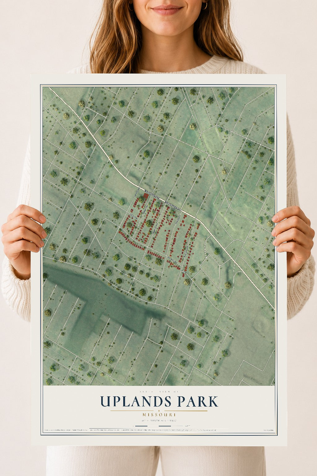 Map of Uplands Park, Missouri, 18 x 24 inch unframed archival matte print