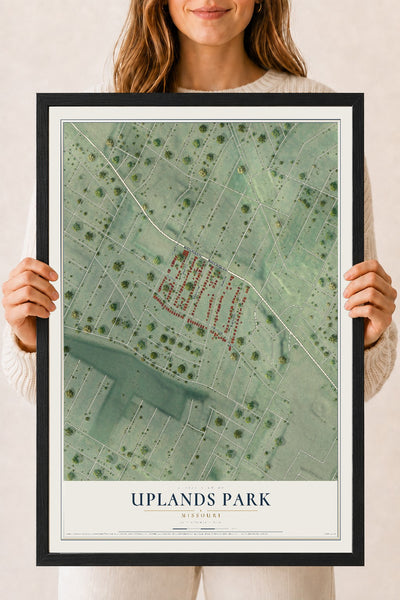 Map of Uplands Park, Missouri, 18 x 24 inch print in a black wood frame