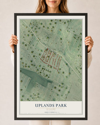 Map of Uplands Park, Missouri, 24 x 36 inch print in a black wood frame
