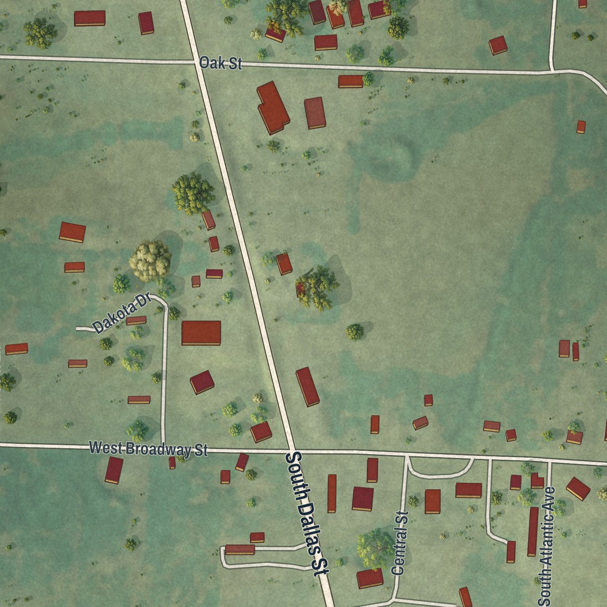 Close-up of the map of Urbana, Missouri print showing street and building detail