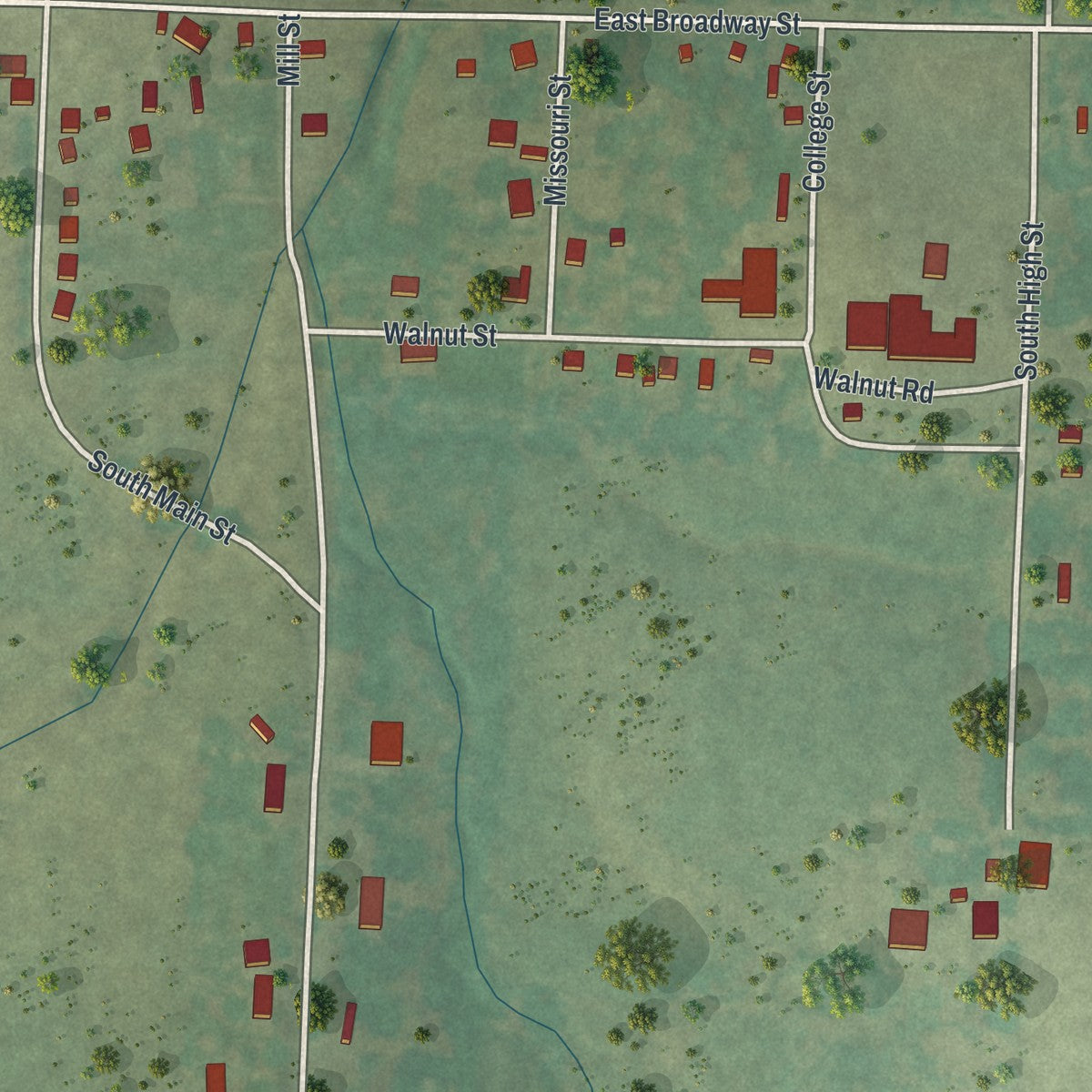 Second close-up of the map of Urbana, Missouri print showing more streets and buildings
