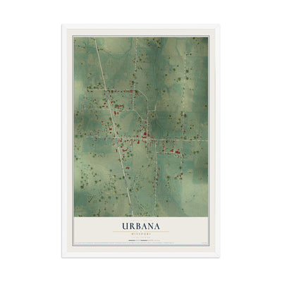Map of Urbana, Missouri, 12 x 18 inch print in a white wood frame