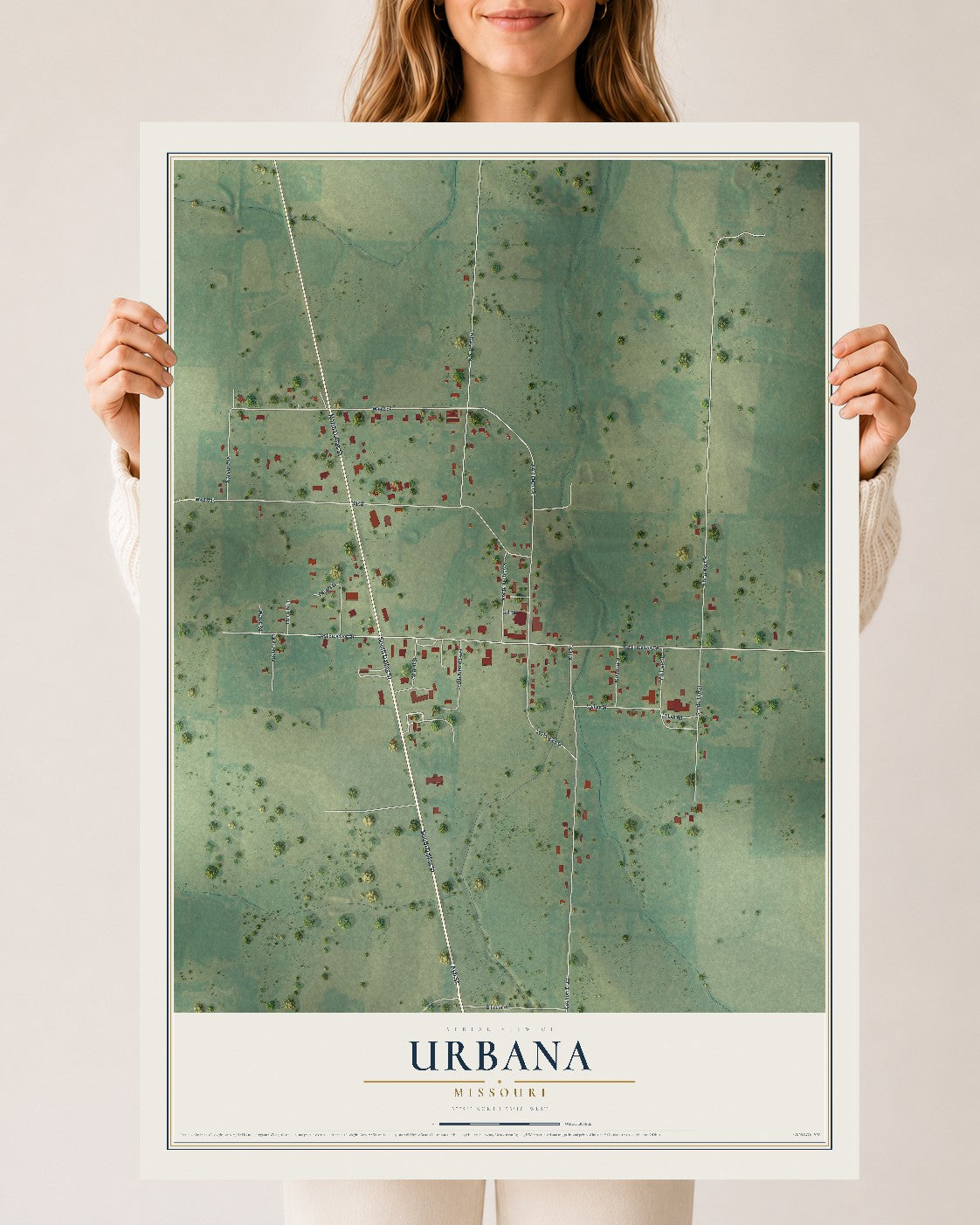 Map of Urbana, Missouri, 24 x 36 inch unframed archival matte print