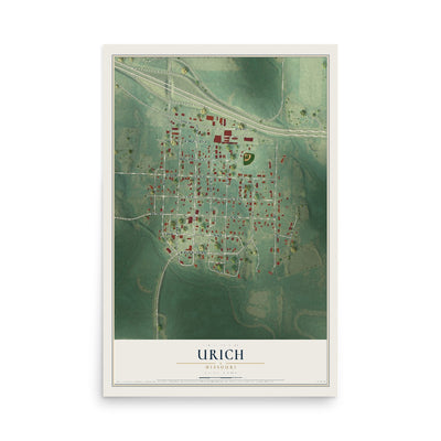 Map of Urich, Missouri, 12 x 18 inch unframed archival matte print