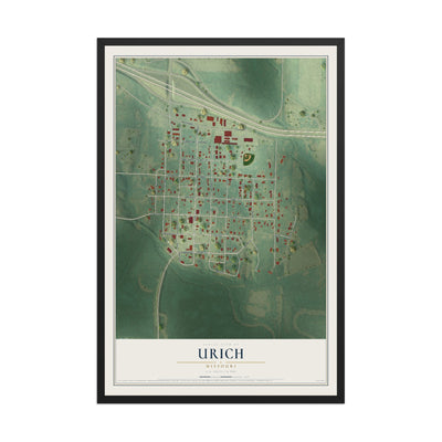 Map of Urich, Missouri, 12 x 18 inch print in a black wood frame