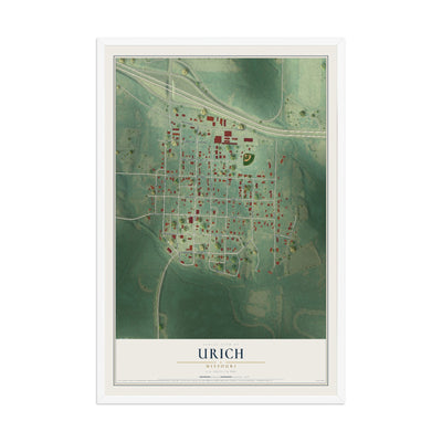 Map of Urich, Missouri, 12 x 18 inch print in a white wood frame