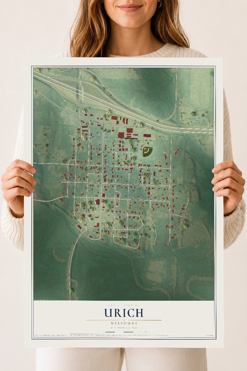 Map of Urich, Missouri, 18 x 24 inch unframed archival matte print
