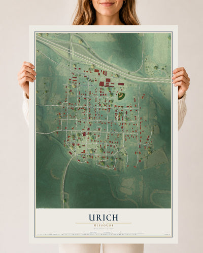 Map of Urich, Missouri, 24 x 36 inch unframed archival matte print