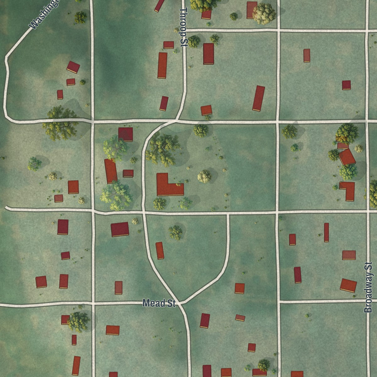 Close-up of the map of Utica, Missouri print showing street and building detail