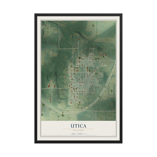 Map of Utica, Missouri, 12 x 18 inch print in a black wood frame