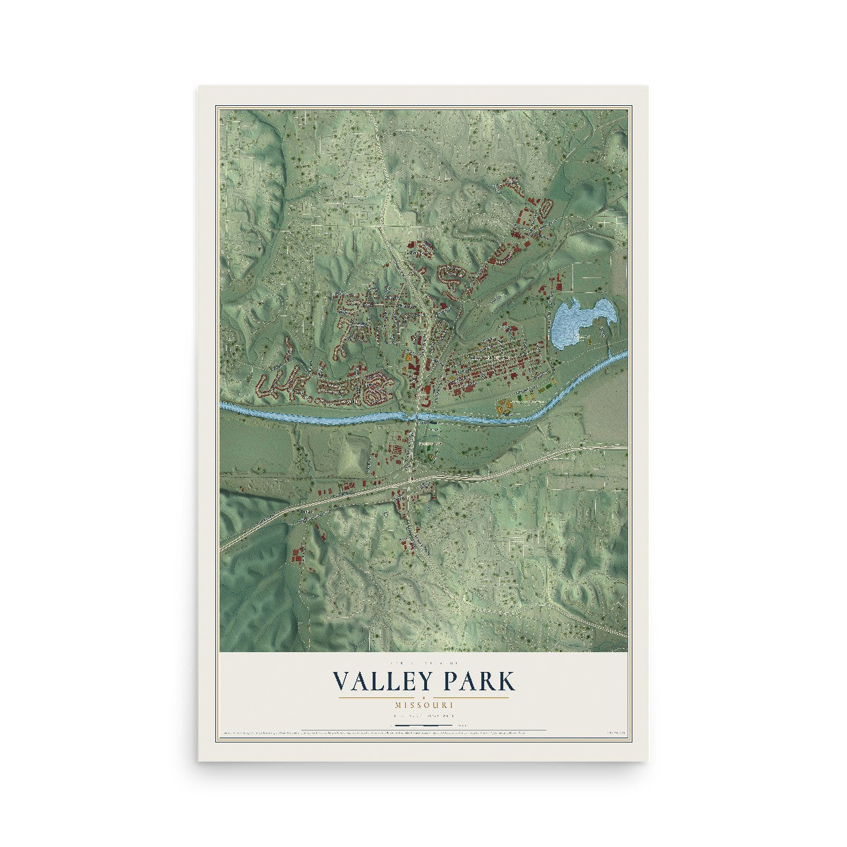 Map of Valley Park, Missouri, 12 x 18 inch unframed archival matte print