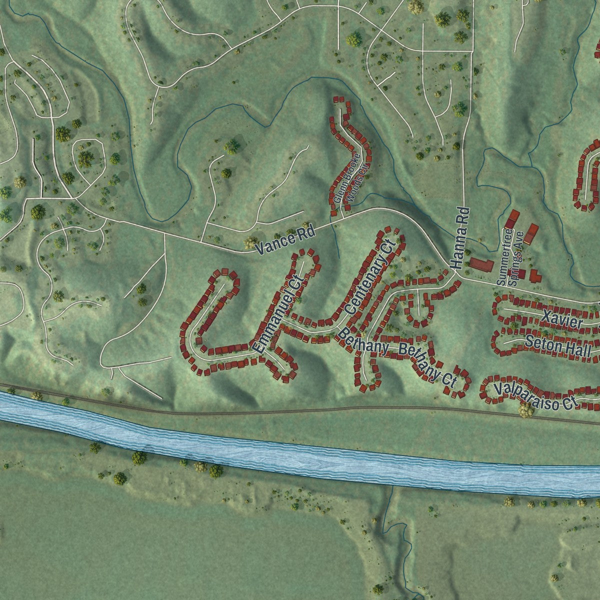 Second close-up of the map of Valley Park, Missouri print showing more streets and buildings