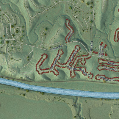 Second close-up of the map of Valley Park, Missouri print showing more streets and buildings