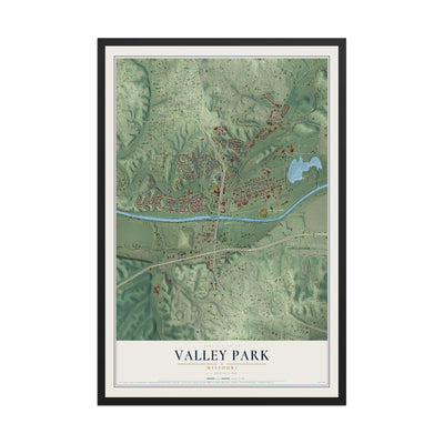 Map of Valley Park, Missouri, 12 x 18 inch print in a black wood frame