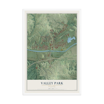 Map of Valley Park, Missouri, 12 x 18 inch print in a white wood frame