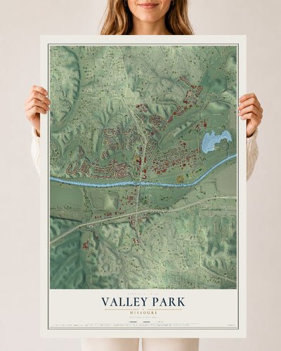 Map of Valley Park, Missouri, 24 x 36 inch unframed archival matte print
