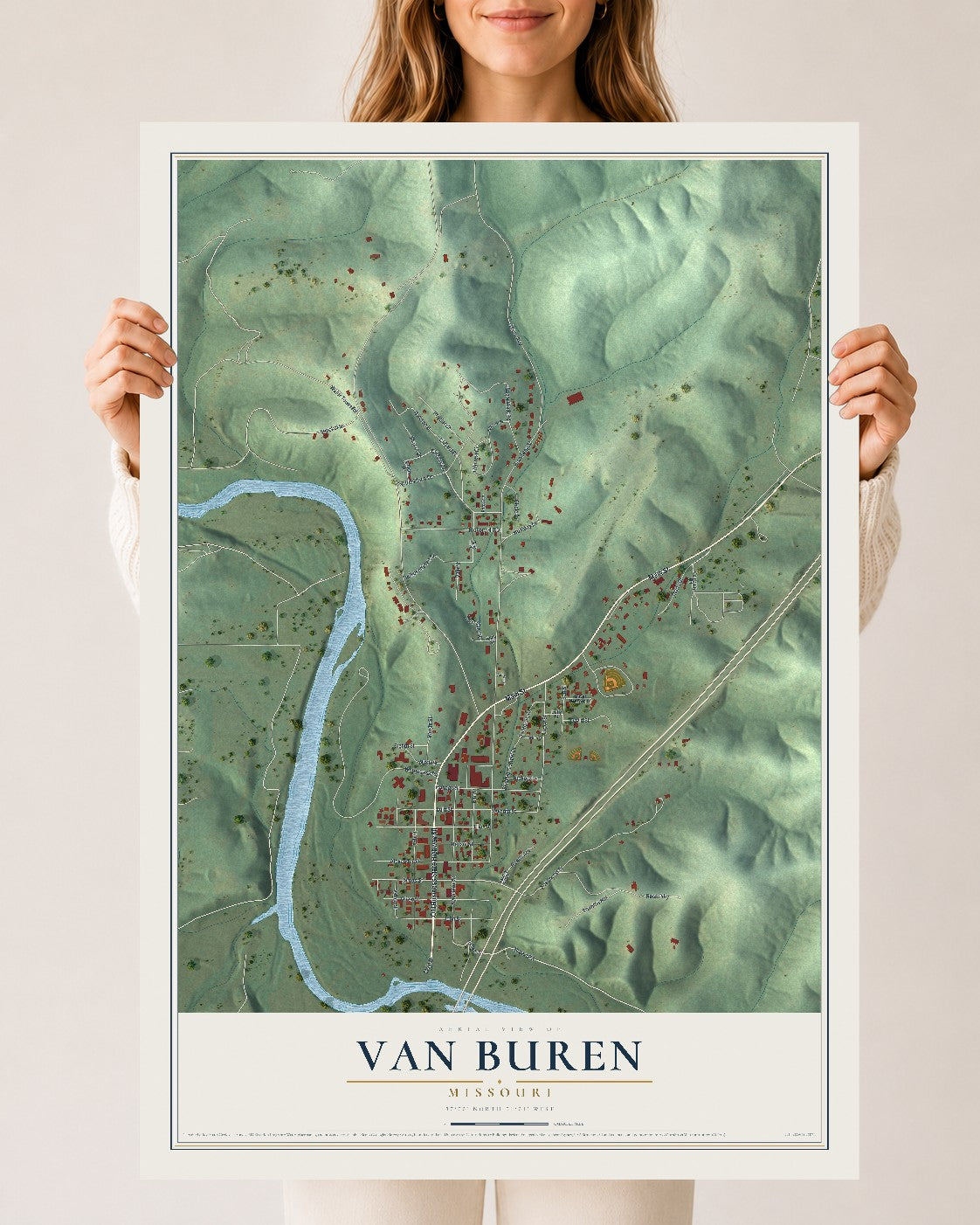 Map of Van Buren, Missouri, 24 x 36 inch unframed archival matte print