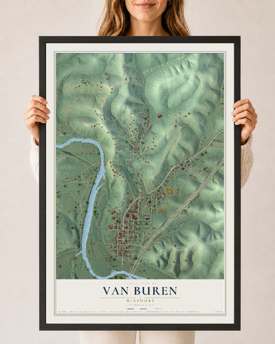 Map of Van Buren, Missouri, 24 x 36 inch print in a black wood frame