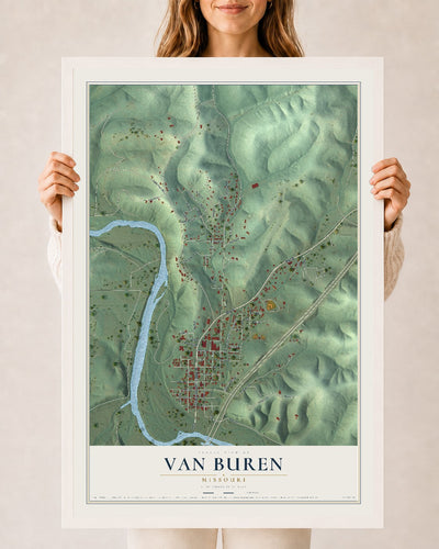 Map of Van Buren, Missouri, 24 x 36 inch print in a white wood frame