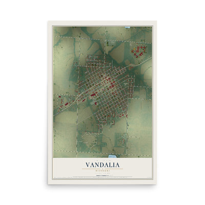 Map of Vandalia, Missouri, 12 x 18 inch unframed archival matte print