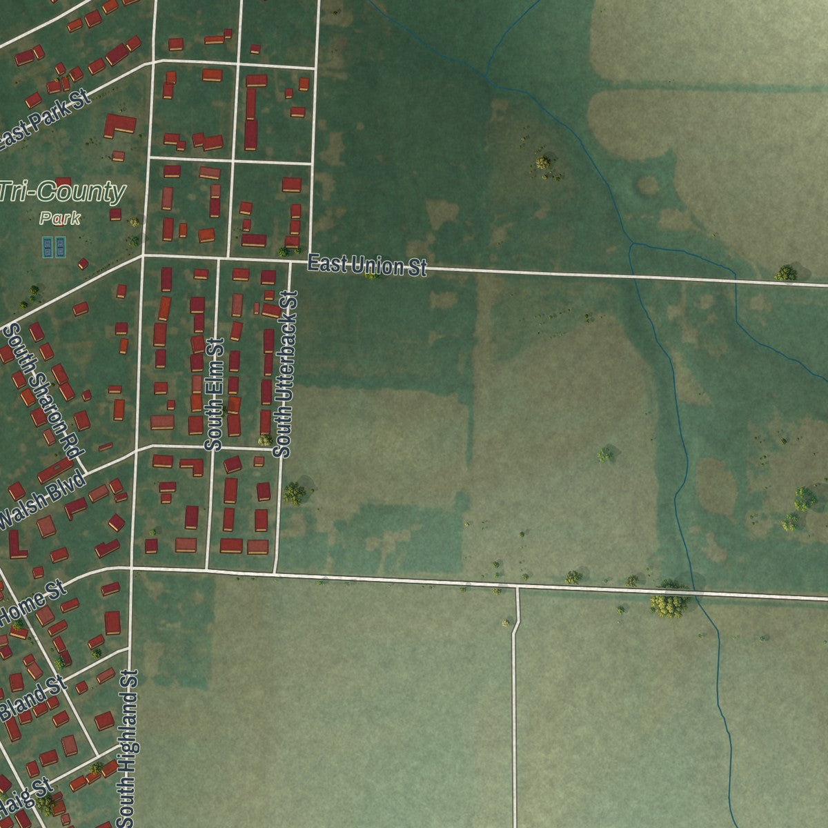 Second close-up of the map of Vandalia, Missouri print showing more streets and buildings
