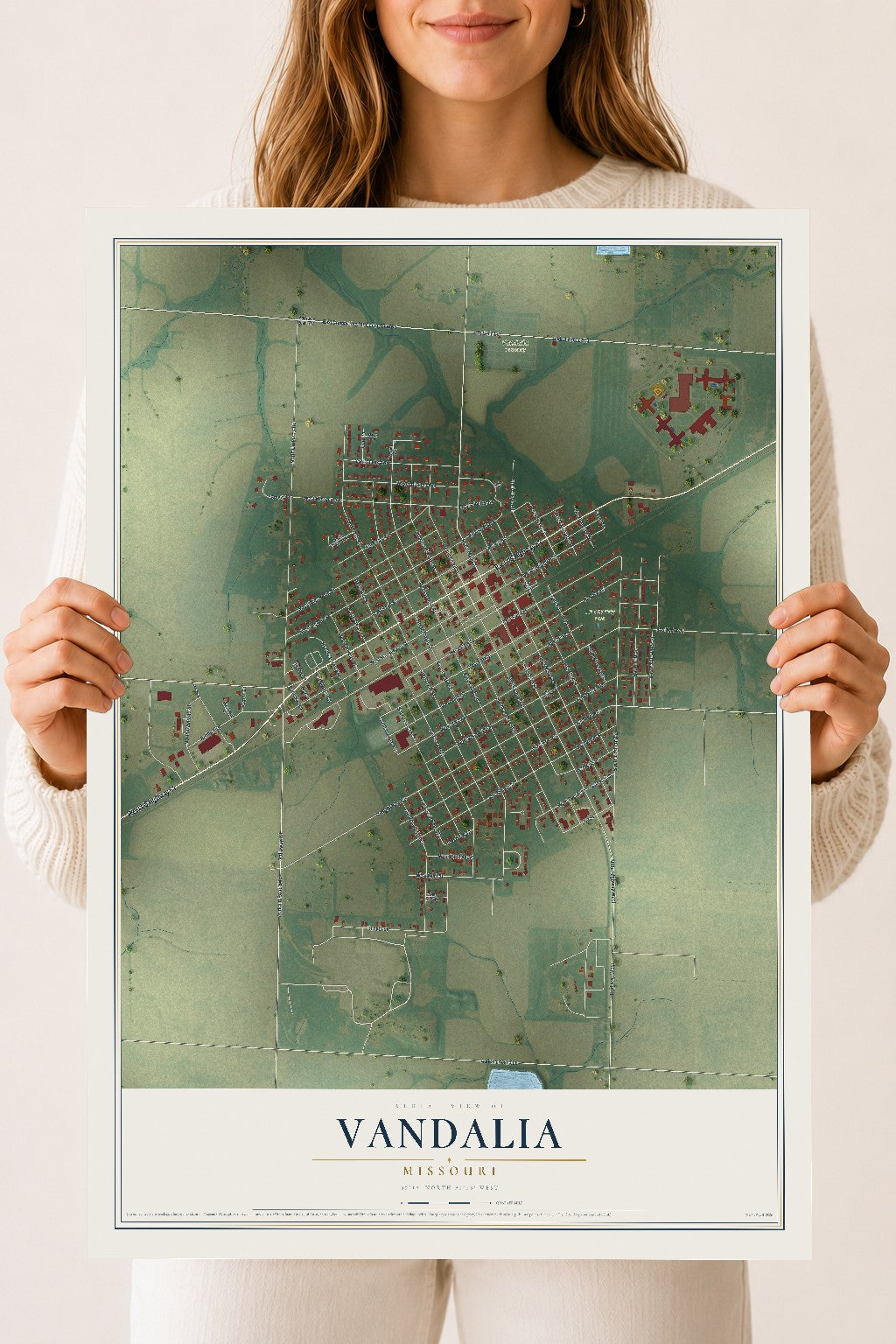 Map of Vandalia, Missouri, 18 x 24 inch unframed archival matte print
