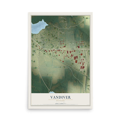 Map of Vandiver, Missouri, 12 x 18 inch unframed archival matte print
