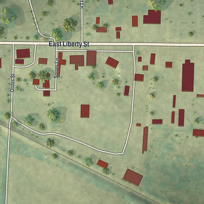 Second close-up of the map of Vandiver, Missouri print showing more streets and buildings