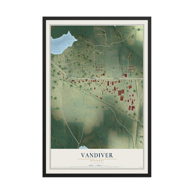 Map of Vandiver, Missouri, 12 x 18 inch print in a black wood frame