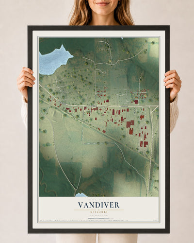 Map of Vandiver, Missouri, 24 x 36 inch print in a black wood frame