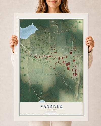 Map of Vandiver, Missouri, 24 x 36 inch print in a white wood frame