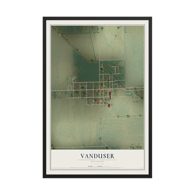 Map of Vanduser, Missouri, 12 x 18 inch print in a black wood frame