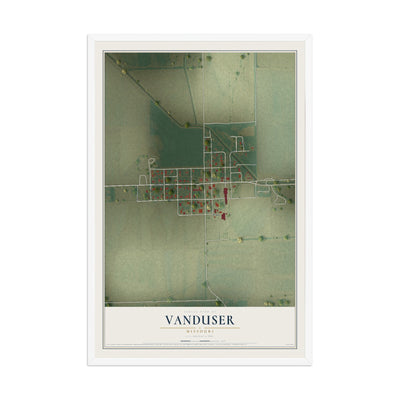 Map of Vanduser, Missouri, 12 x 18 inch print in a white wood frame