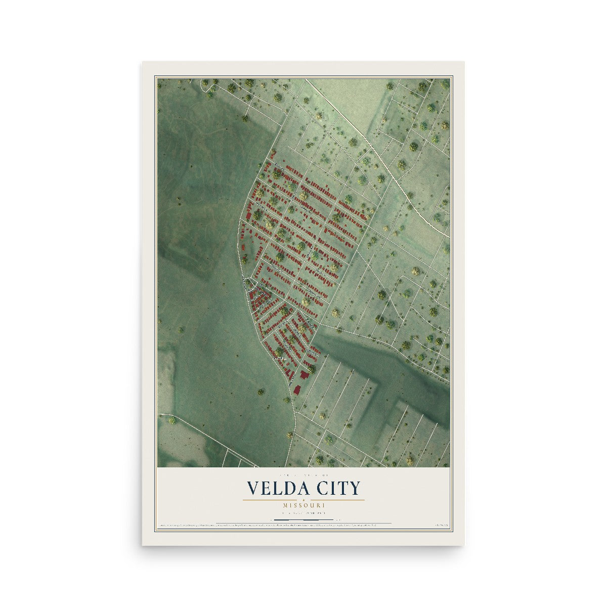 Map of Velda City, Missouri, 12 x 18 inch unframed archival matte print