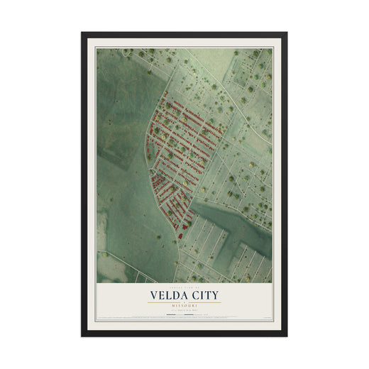 Map of Velda City, Missouri, 12 x 18 inch print in a black wood frame