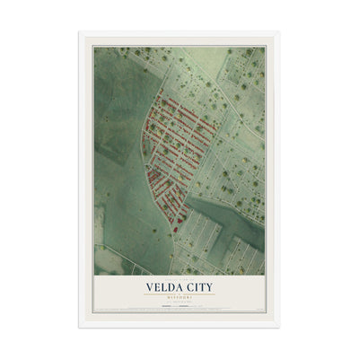 Map of Velda City, Missouri, 12 x 18 inch print in a white wood frame