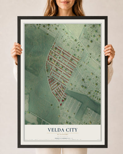 Map of Velda City, Missouri, 24 x 36 inch print in a black wood frame