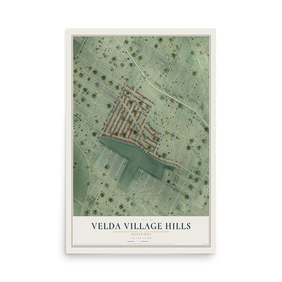 Map of Velda Village Hills, Missouri, 12 x 18 inch unframed archival matte print
